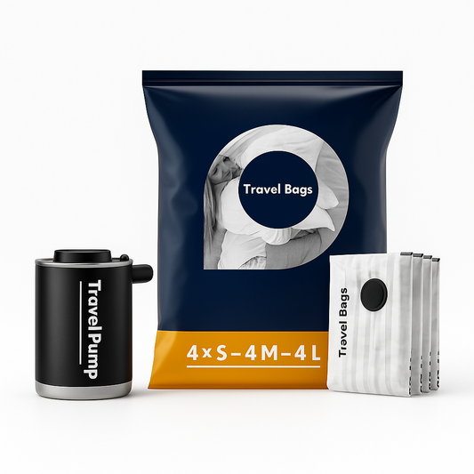 Reis Pomp en 12 Vacuümzakken: 4 x S, 4 x M, 4 x L