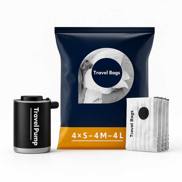 Reis Pomp en 12 Vacuümzakken: 4 x S, 4 x M, 4 x L